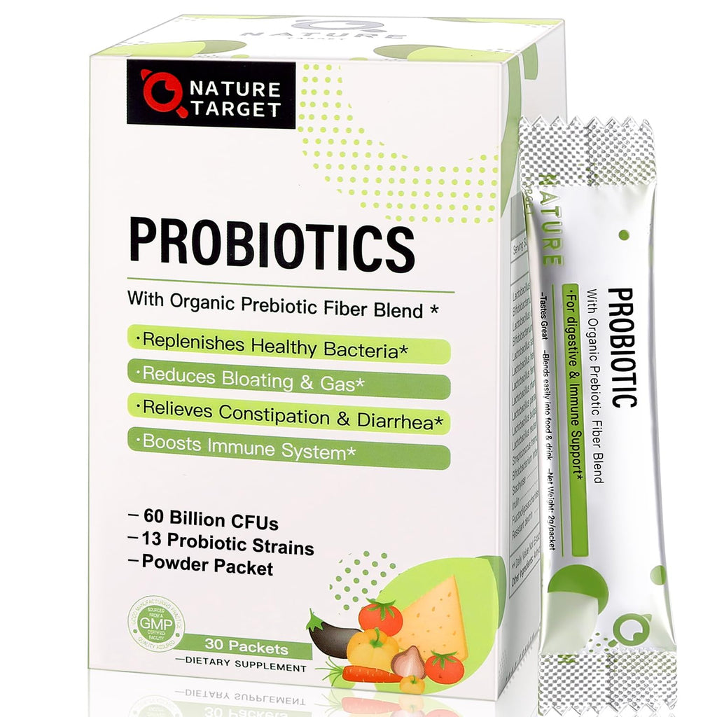 NATURE TARGET Probiotic Powder for Women & Kids, 60 Billion CFU - 30 Packets