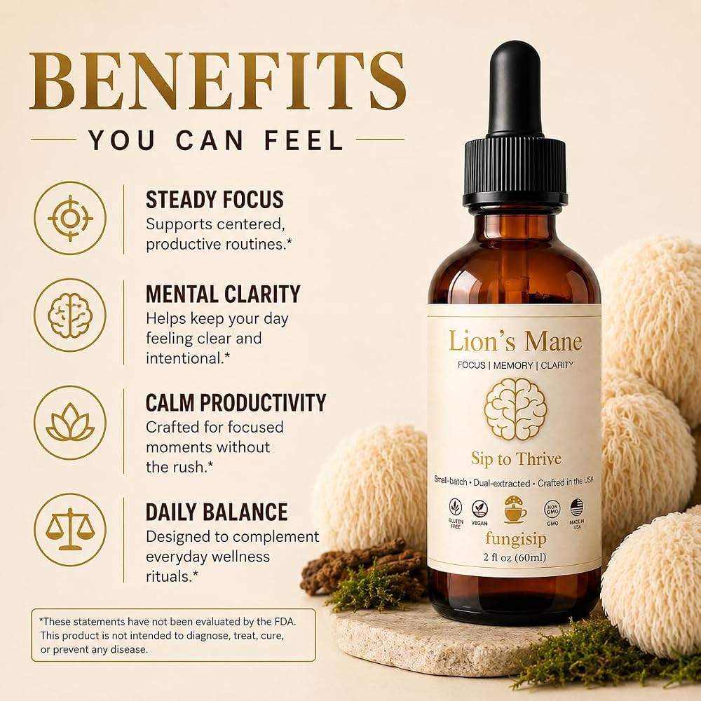 FUNGISIP Lion's Mane Mushroom Tincture Drops for Focus & Clarity - 2 oz - image 3