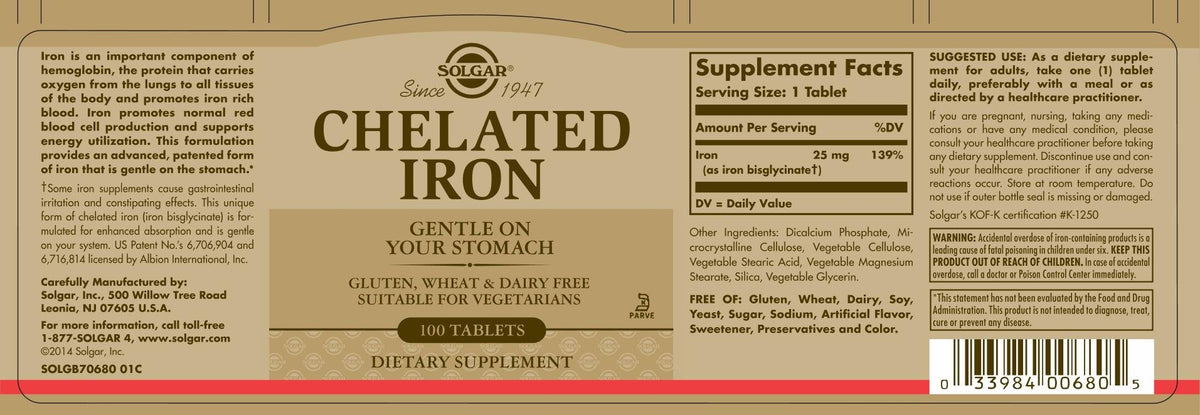 Solgar Chelated Iron - 100 Tablets - image 2