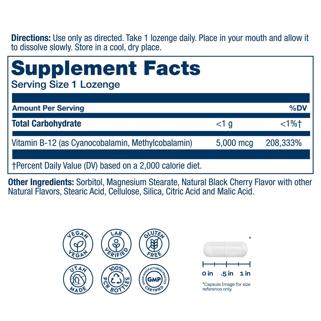 Solaray Vitamin B-12 5000mcg Lozenges for Energy Support - 30 Count - image 2