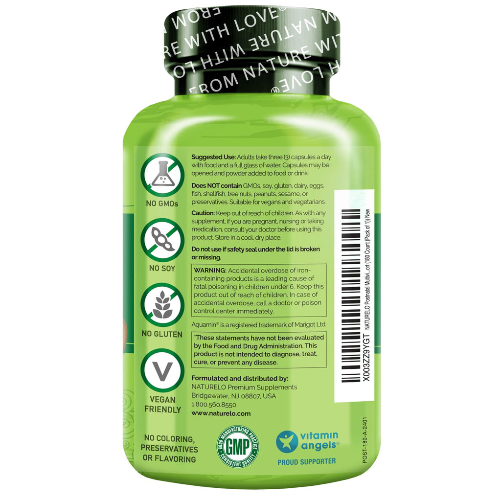 NATURELO Postnatal Multivitamin - 180 Capsules - image 2