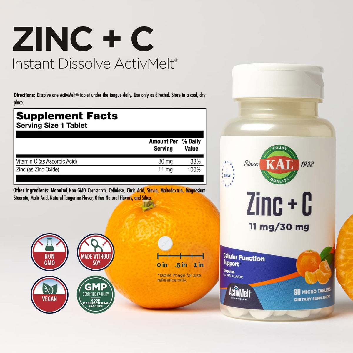 KAL Zinc Plus C Instant Dissolve Tangerine - 90 Tablets - image 2