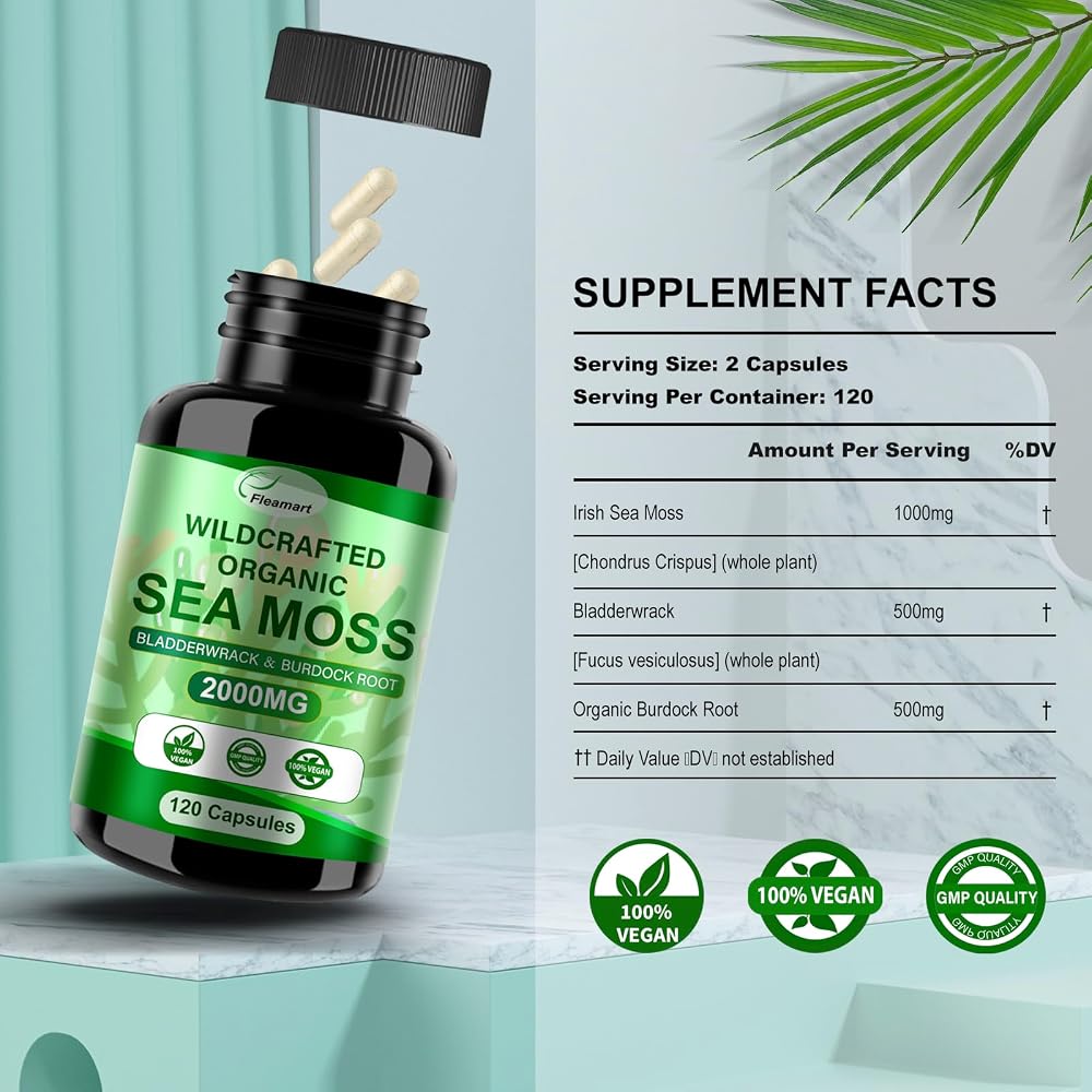 Fleamart Sea Moss Capsules Wildcrafted Bladderwrack Burdock Root