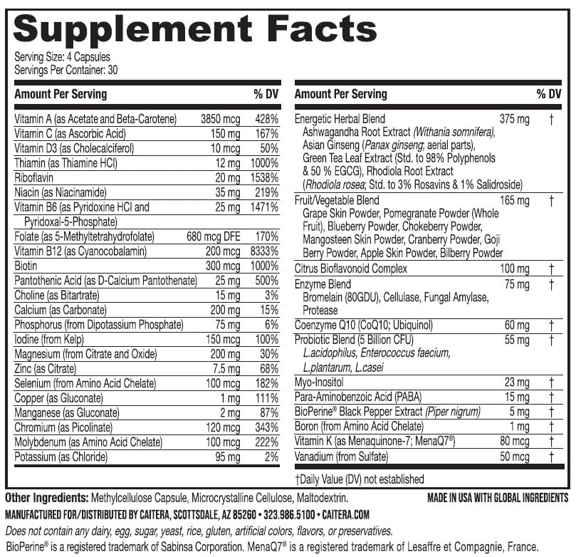 Caitera Wellness Wake-Up 6-in-1 Daily Multivitamin - 120 Capsules - image 4