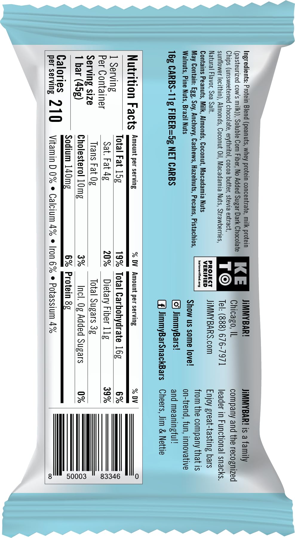 JimmyBar JiMMY! Keto Protein Bar Strawberry Nut 8g Protein - 12 Count - image 4