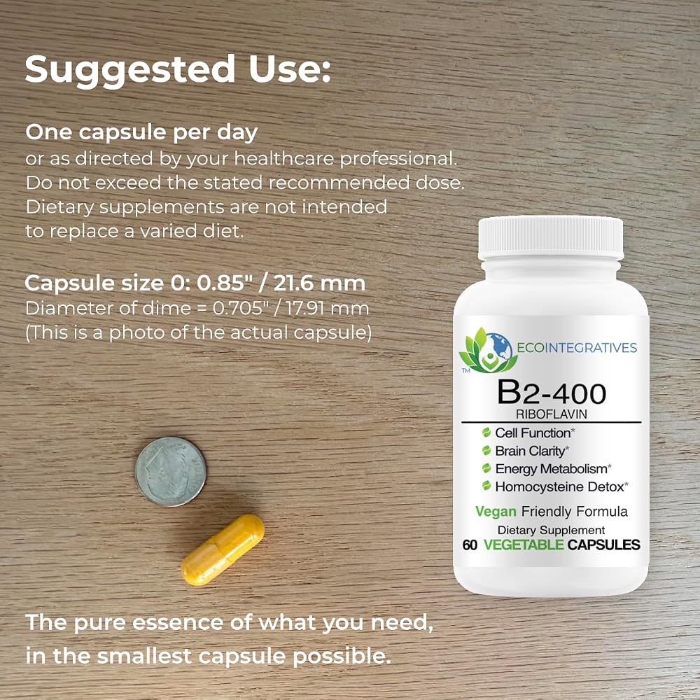 EcoIntegratives B2-400 Pure Riboflavin 400mg Supplement