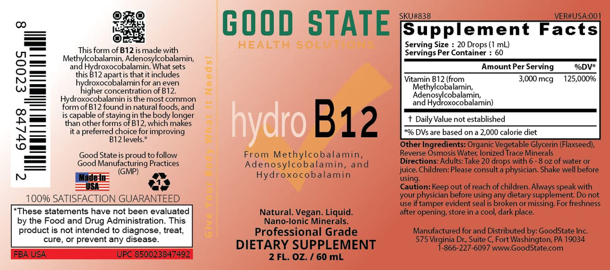 Good State Liquid Hydro B12 3000 mcg - 2 Fl Oz - image 4
