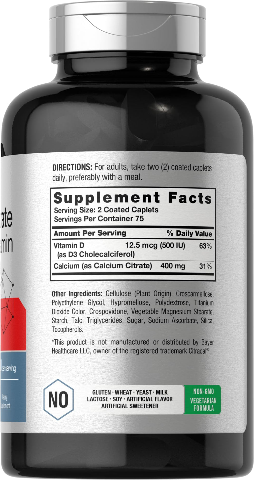 Horbäach Calcium Citrate 400mg with Vitamin D3 - 150 Caplets - image 2