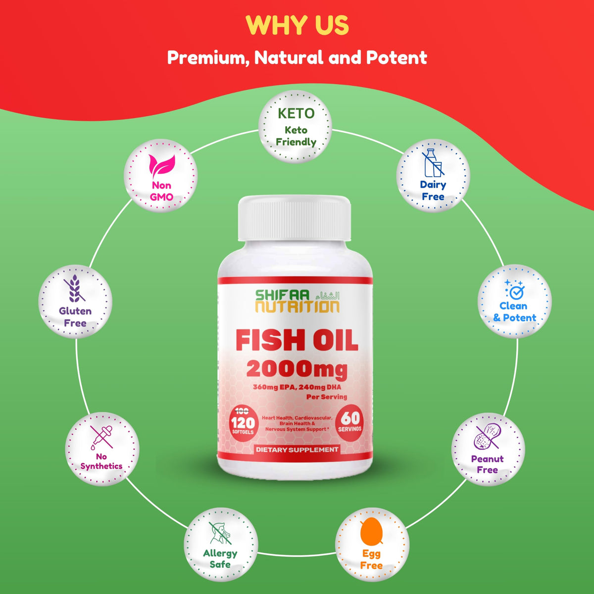 Shifaa Nutrition Halal Omega 3 Fish Oil 2000mg - 120 Softgels - image 5