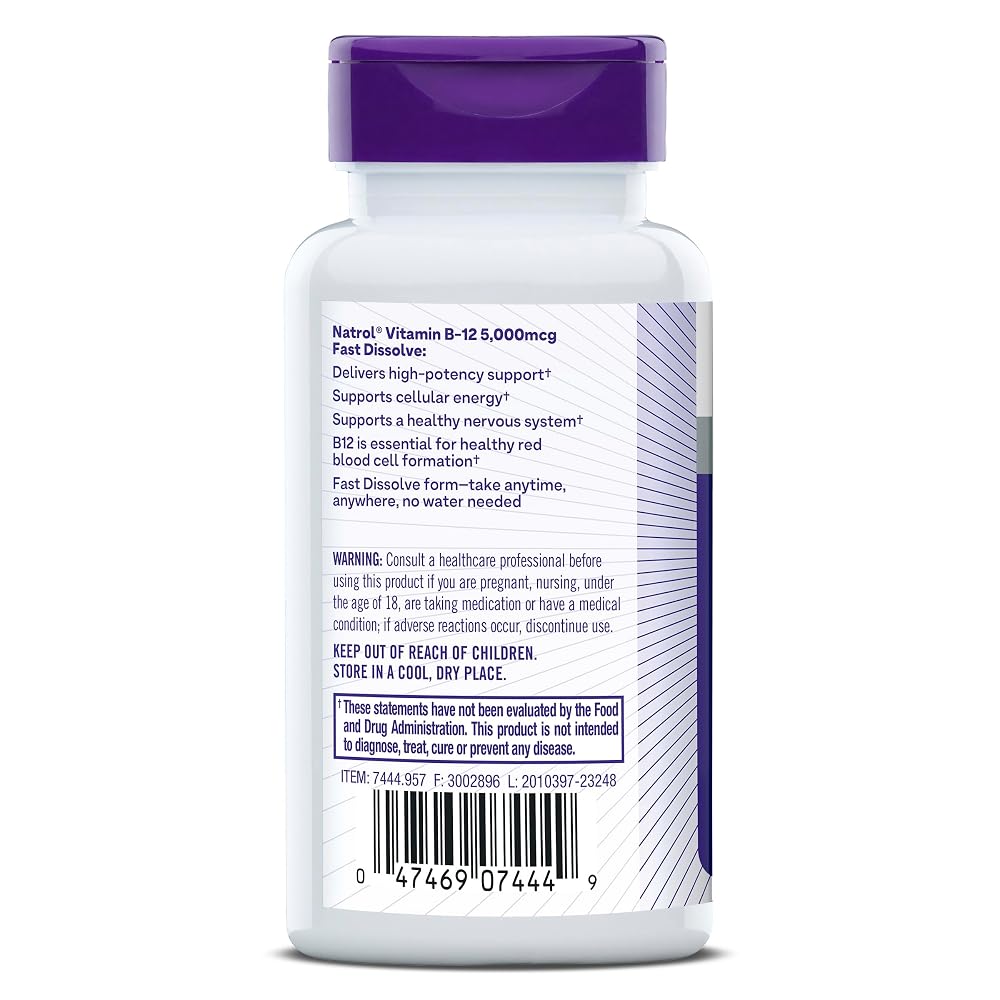 Natrol B12 5000 mcg Fast Dissolve Energy Metabolism - 200 Tablets - image 7
