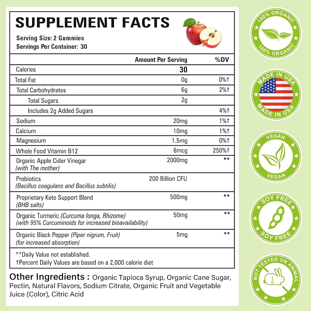 Powerific Apple Cider Vinegar Gummies Max Strength 2000mg - 60 Gummies - image 2