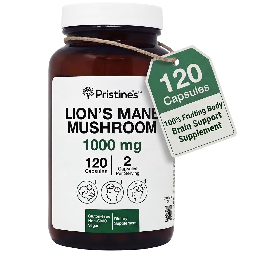 PRISTINE'S Lion's Mane 1000mg Mushroom Capsules - 120 Count