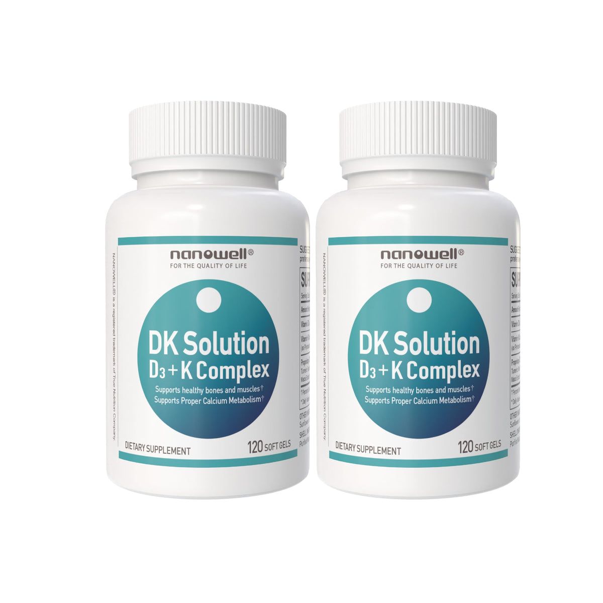 NANOWELL Vitamin D3 with K2 Softgels, 120 Count, 2000 IU 50 mcg