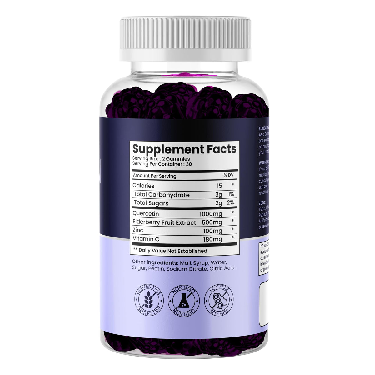 Earth Bare Quercetin Gummies with Elderberry, Zinc & Vitamin C - 60 Gummies - image 2