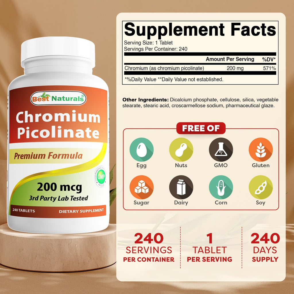 Best Naturals Chromium Picolinate 200 mcg - 720 Tablets - image 2