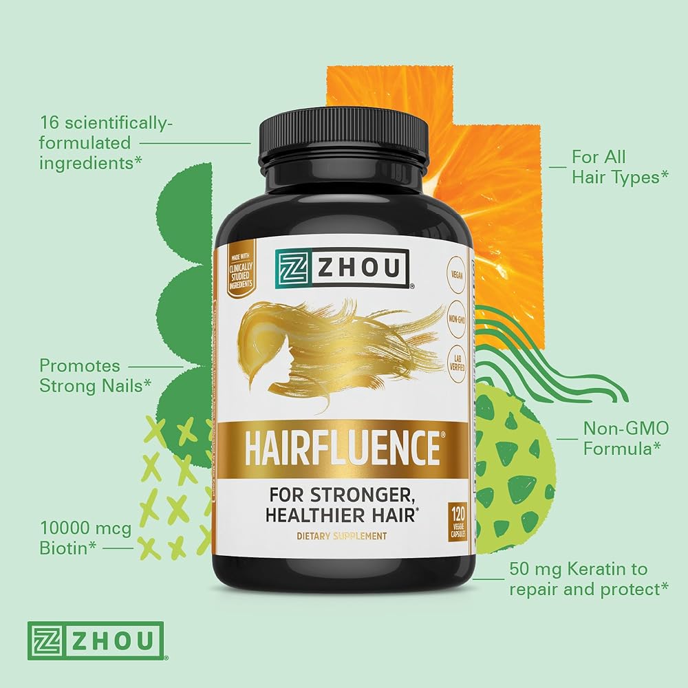 Zhou Hairfluence Biotin Supplement for Hair Growth - 120 Capsules - image 3