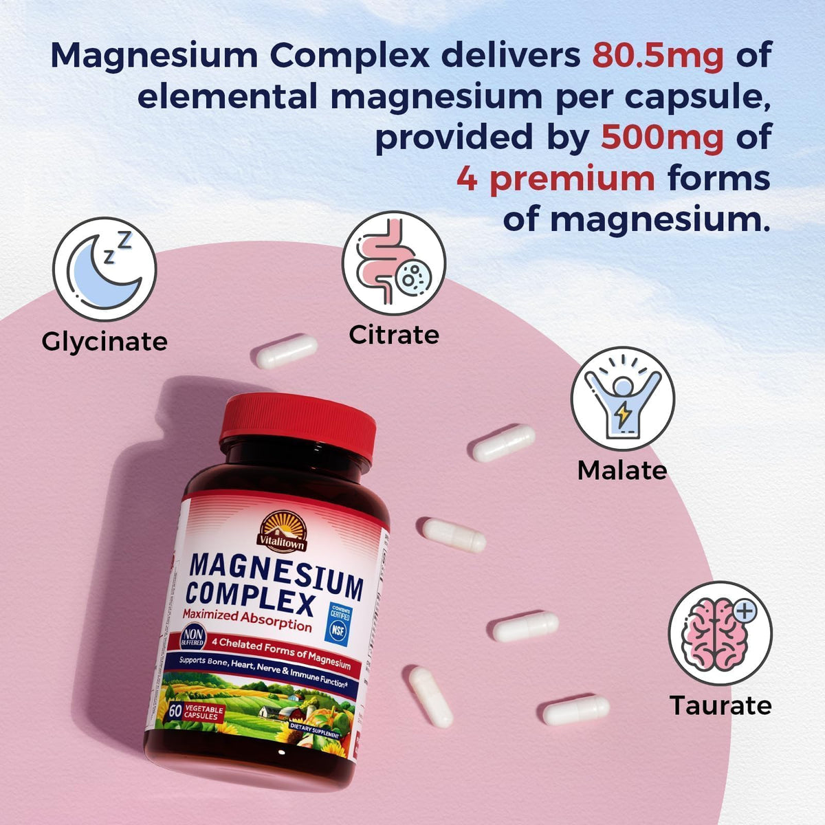 Vitalitown Magnesium Complex 500mg - 60 Capsules - image 3