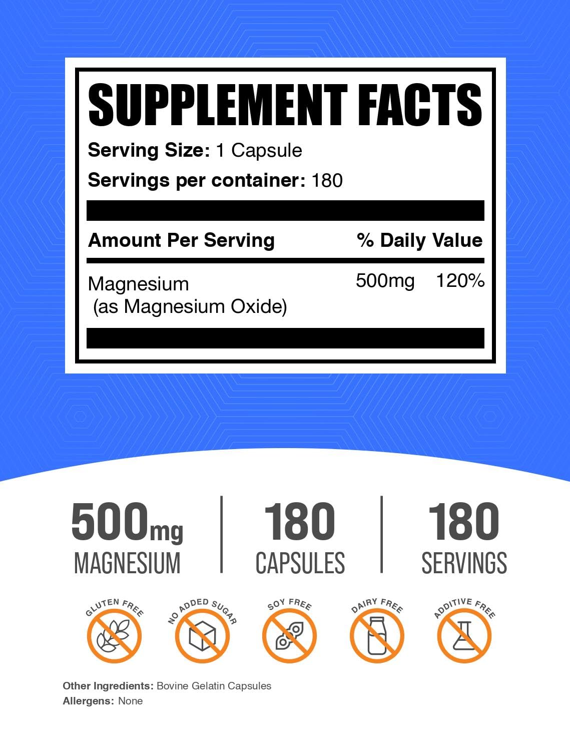 BulkSupplements Magnesium Oxide 500mg - 180 Capsules - image 2