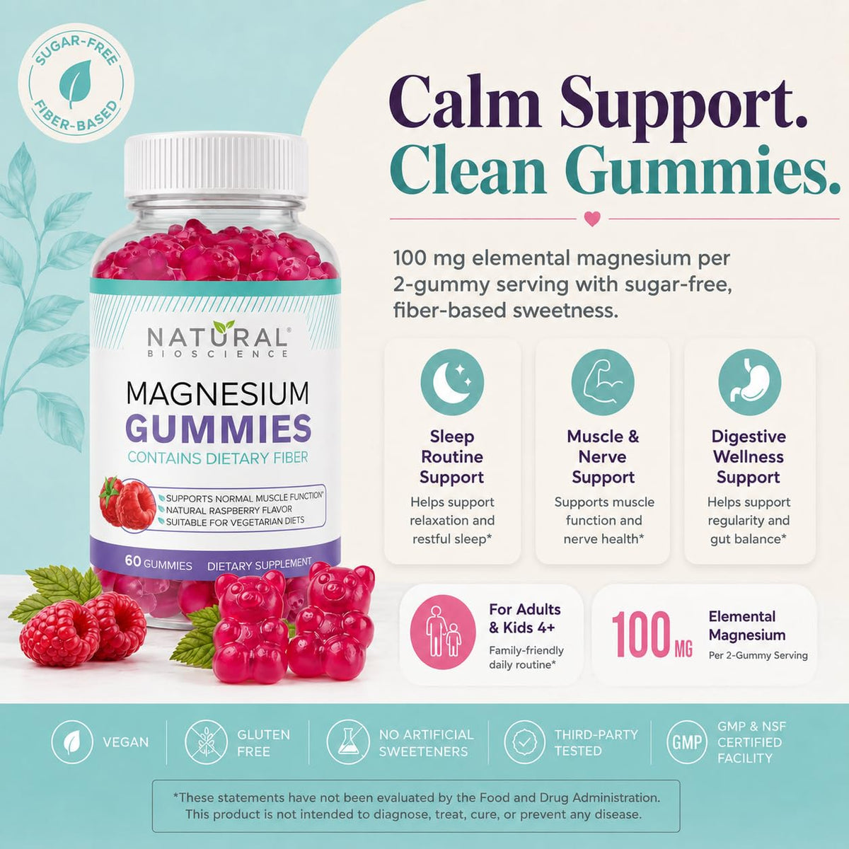 Natural BioScience Sugar Free Magnesium Gummies - Calming Anti-Stress