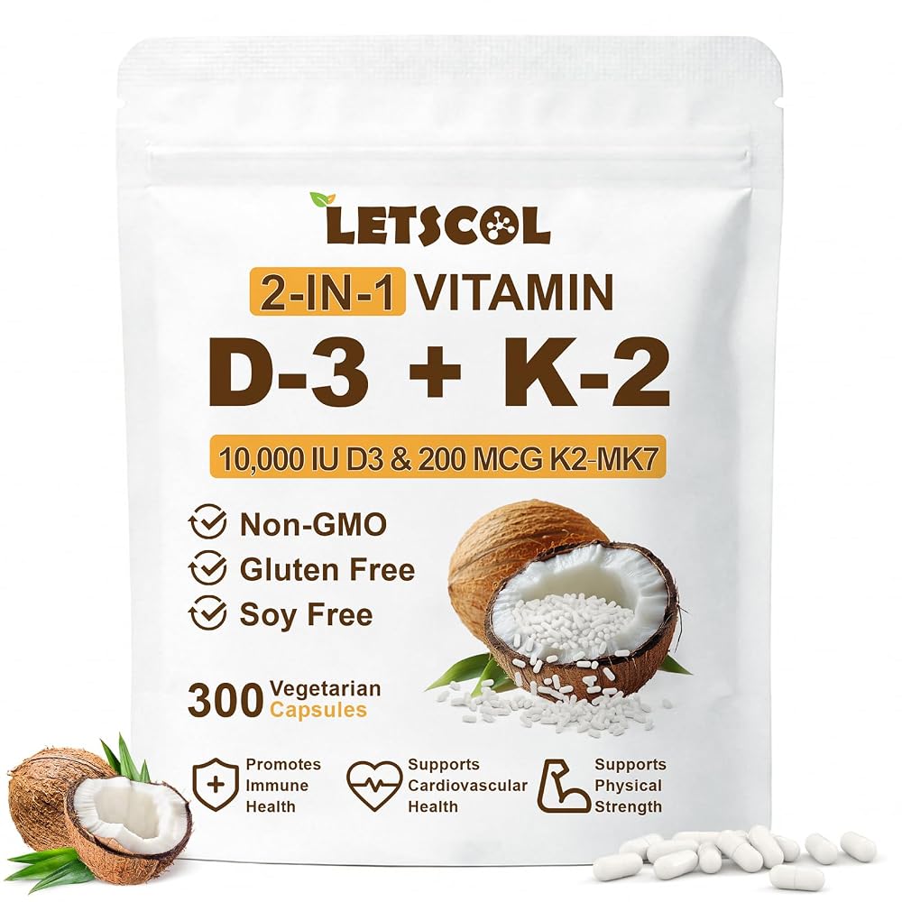 LETSCOL 2-in-1 Vitamin D3 K2 Supplement Softgel