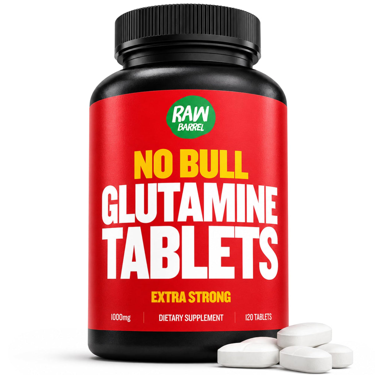 Raw Barrel L-Glutamine Tablets Amino Acid Supplement - 120 Pills