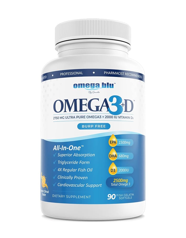 OMEGA BLU Triple Strength Fish Oil 2750mg with Vitamin D3 - 90 Softgels - image 2