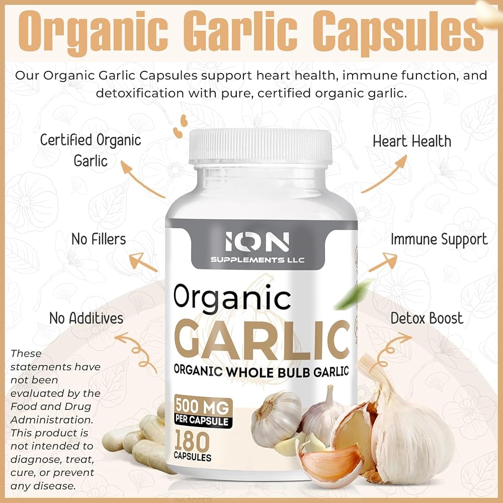 Ion Supplements Organic Garlic Capsules 500 mg - 180 Capsules - image 3
