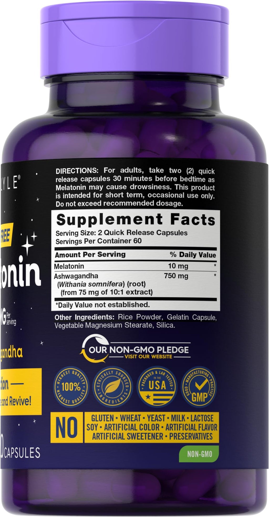 Carlyle Melatonin 10mg with Ashwagandha - 120 Capsules - image 2