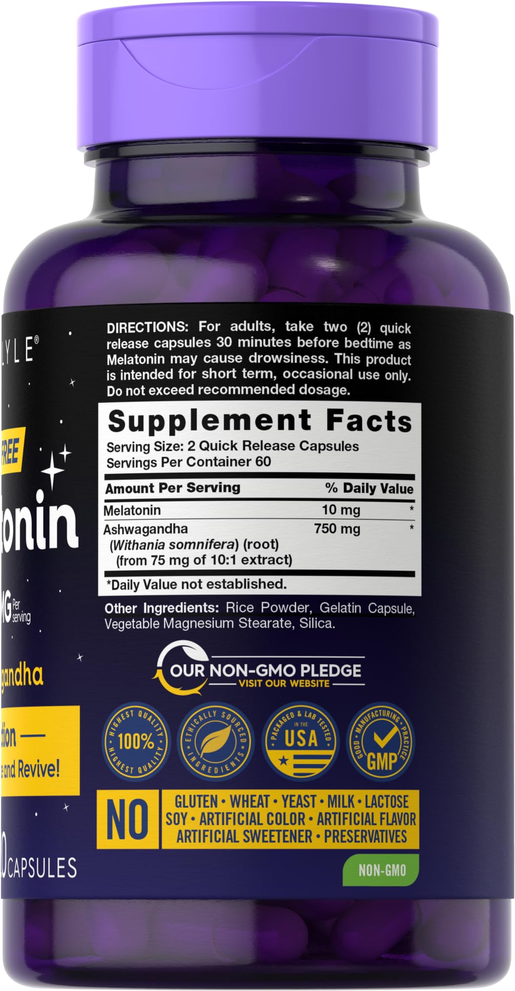 Carlyle Melatonin 10mg with Ashwagandha - 120 Capsules - image 2