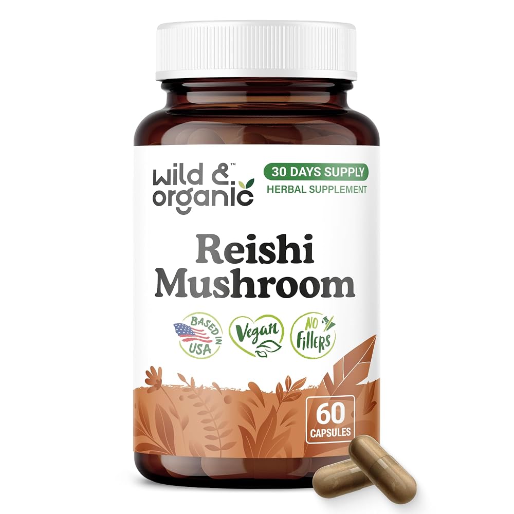 Wild & Organic Reishi Mushroom Capsules 1000mg Immune Support - 60 Count