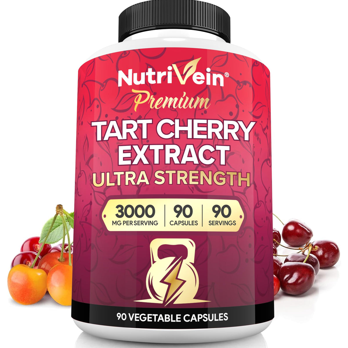 Nutrivein Premium Organic Tart Cherry Capsules 3000mg - 90 Vegetarian Capsules