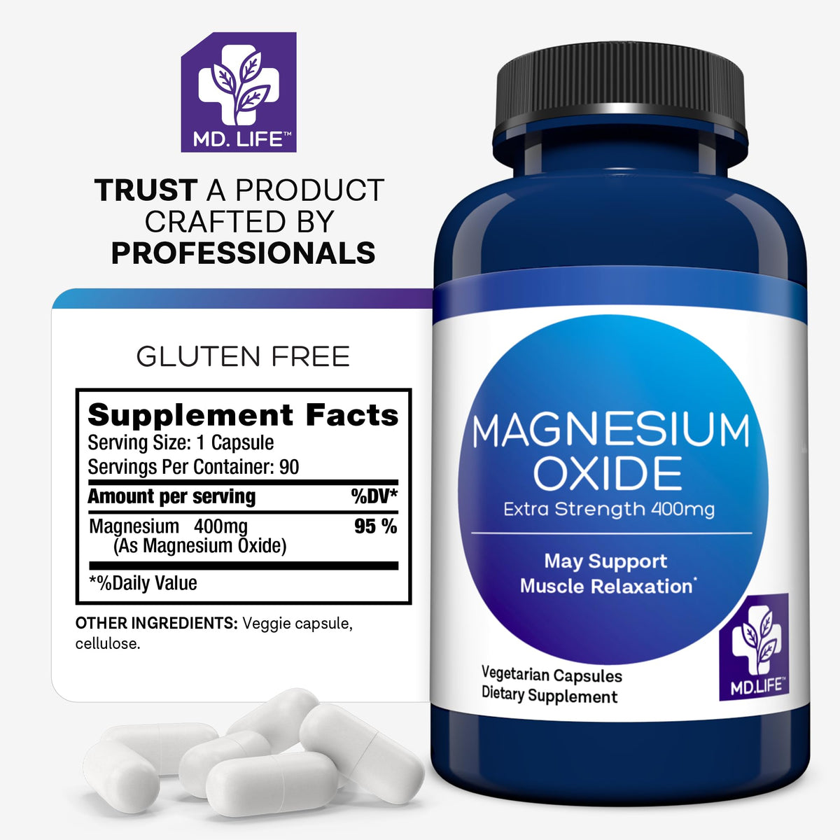 MD.LIFE Magnesium Oxide 400 mg - 90 Capsules - image 6