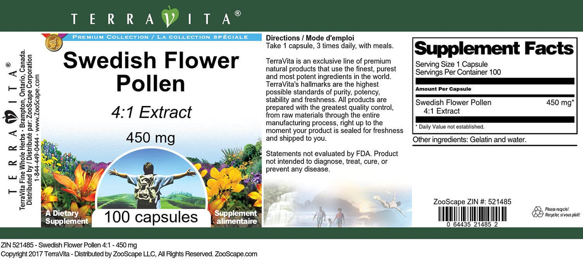 Terravita Swedish Flower Pollen 4:1 450 mg - 300 Capsules - image 3
