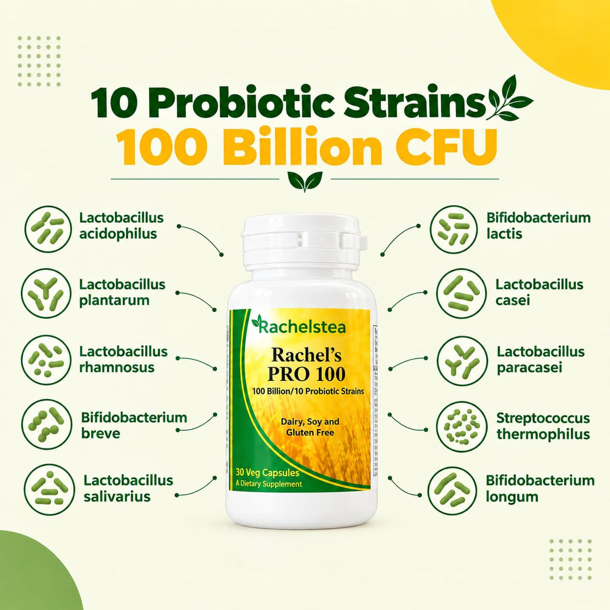 Rachelstea Rachel's Pro 100 Probiotic 100 Billion CFU - 30 Vegetarian Capsules - image 3