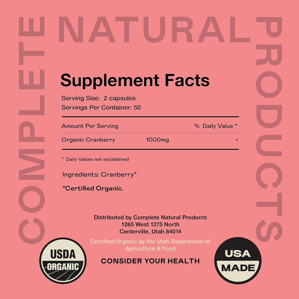 Complete Natural Products Organic Cranberry 500mg Capsules - 100 Count - image 5