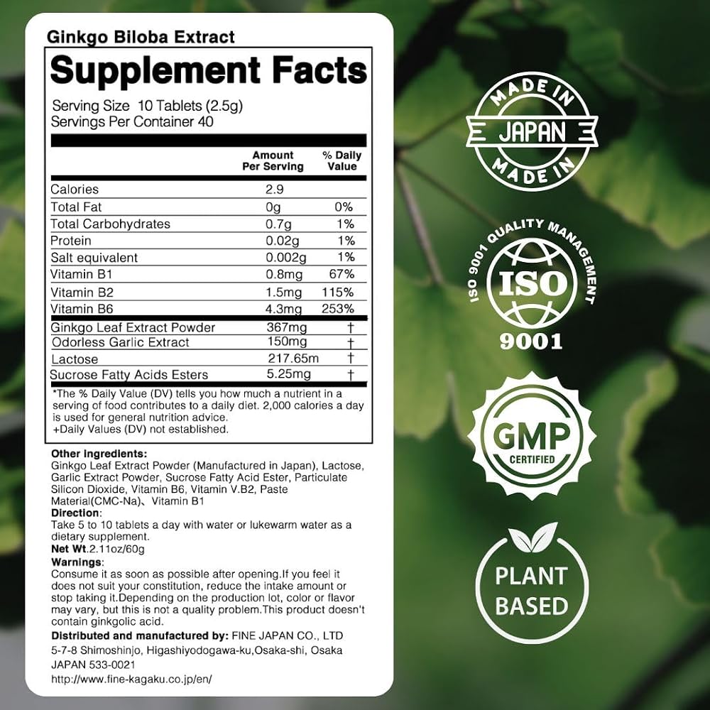 FINE JAPAN Ginkgo Biloba Leaf Extract Tablets - 400 Count - image 2