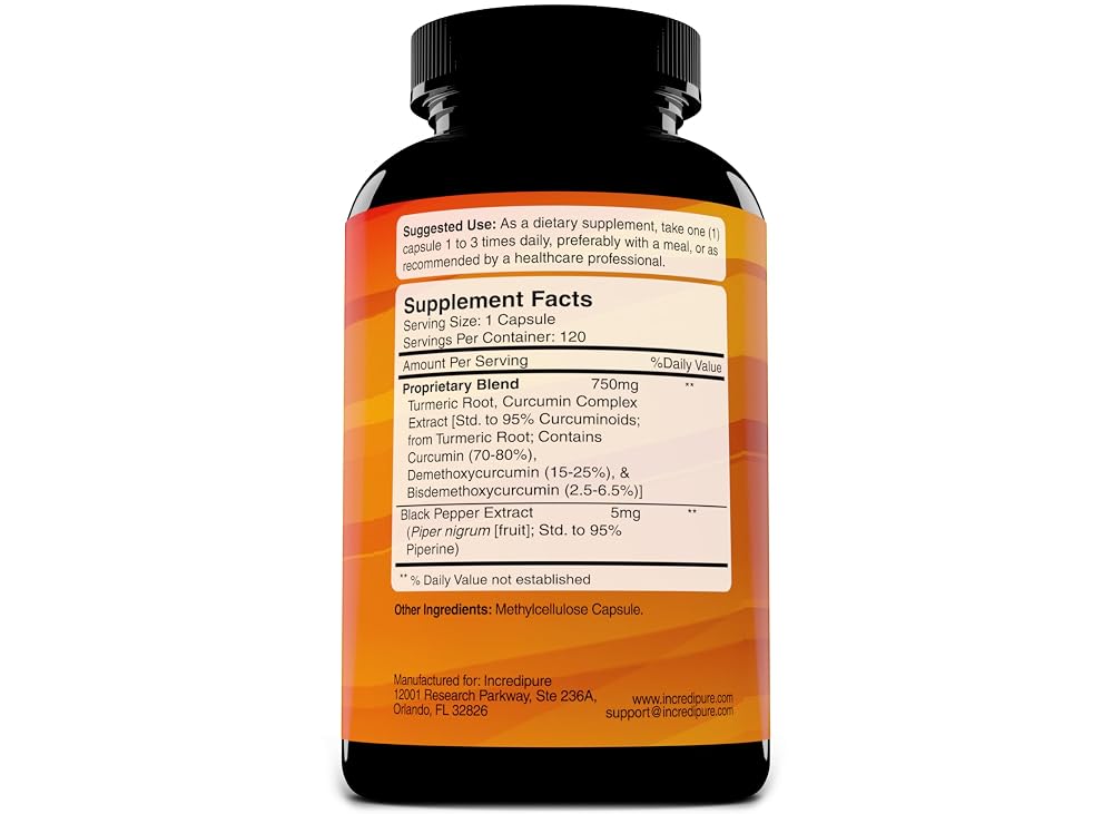 Curcumin Incredipure Turmeric Curcumin Supplement 750mg - 120 Capsules - image 2