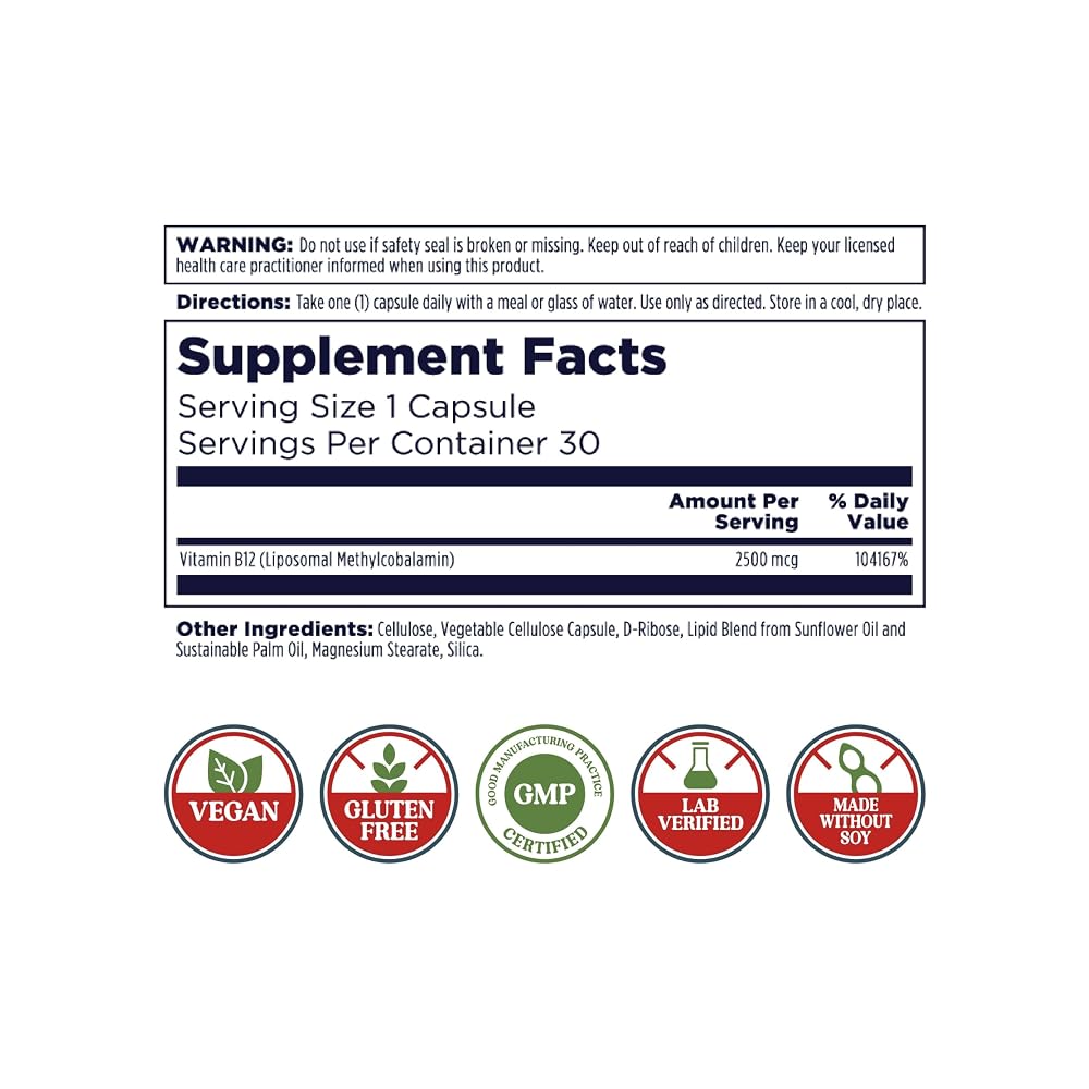KAL Liposomal Vitamin B12 2500 mcg Vegan Capsules - 30 Count - image 3