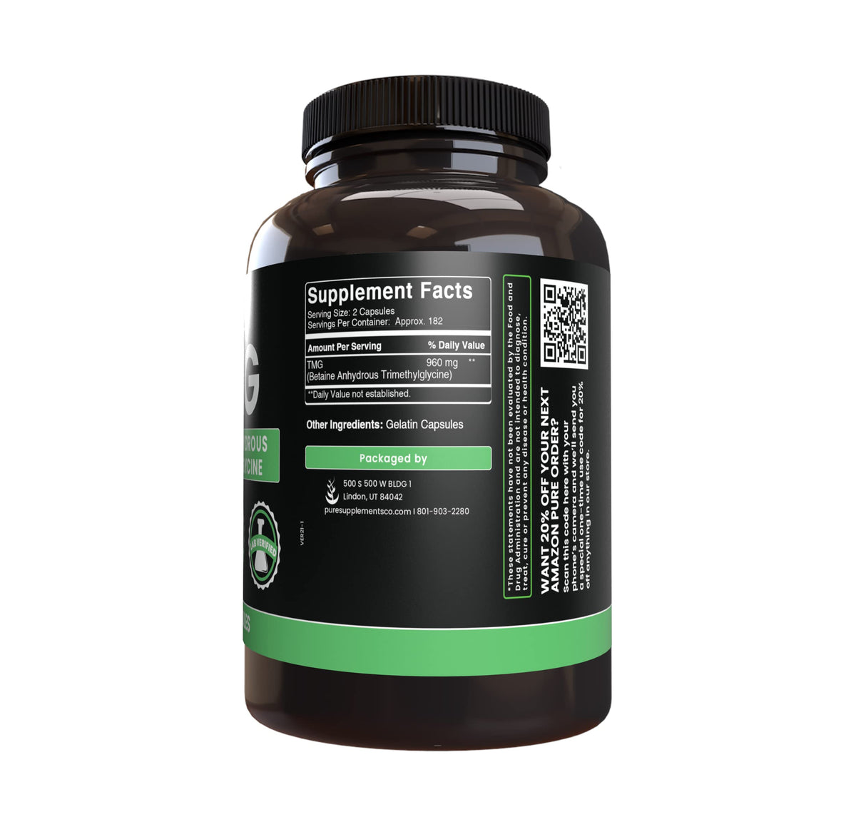 Pure Original Ingredients TMG Betaine Trimethylglycine - 365 Capsules - image 4