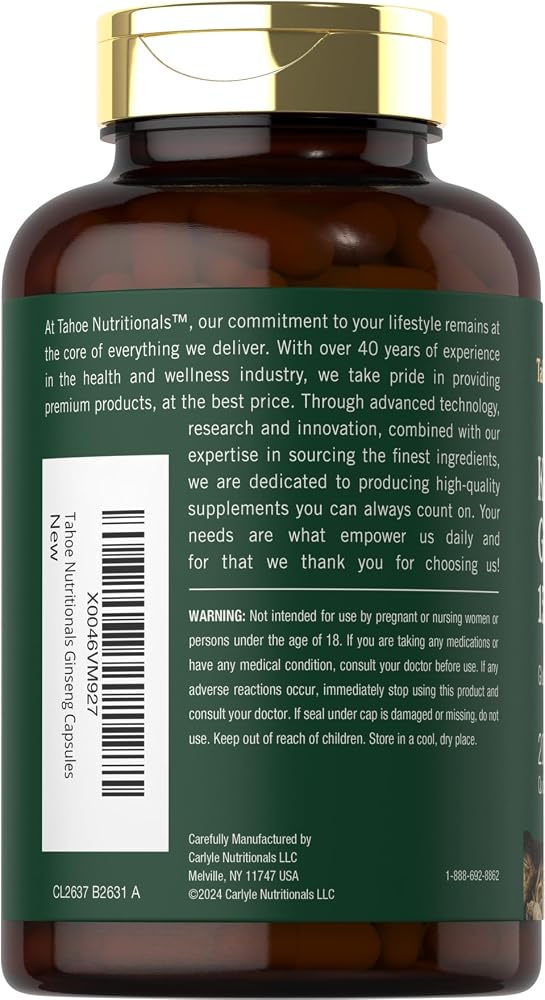 Tahoe Nutritionals Korean Panax Ginseng Extract 1500 mg - 200 Capsules - image 3