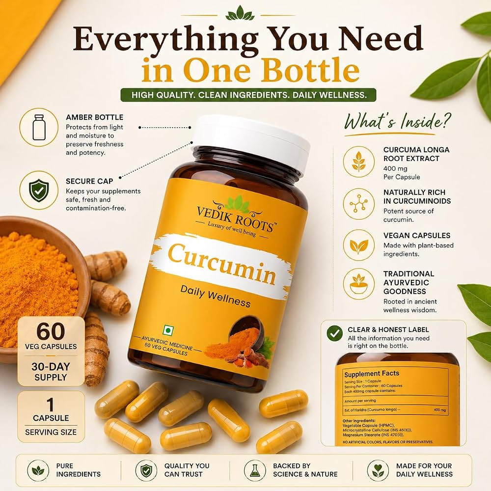 VEDIKROOTS Curcumin Capsules - Antioxidant Properties