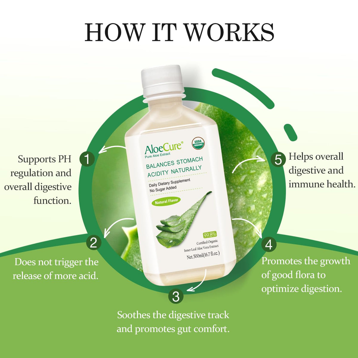 AloeCure USDA Organic Aloe Vera Juice Digestive Support - 2 x 500ml - image 6