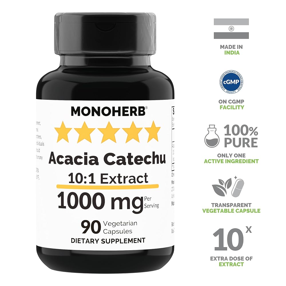 MONOHERB Acacia Catechu Extract 1000 mg - 90 Vegetarian Capsules - image 2