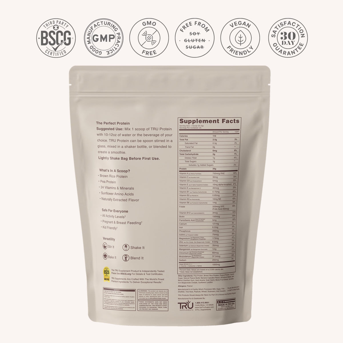 TRU Supplements Plant Based Protein Powder, 20g - 25 Servings - image 7