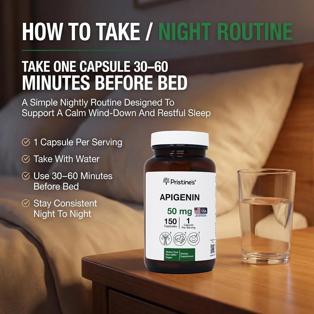 PRISTINE'S Apigenin 50mg Capsules for Sleep Support - 150 Count - image 4