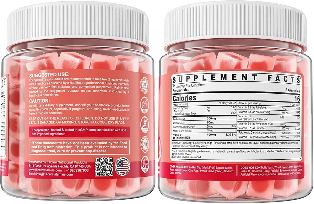 LILICARE Vitamin B1 Gummies, 3 Forms: Benfotiamine