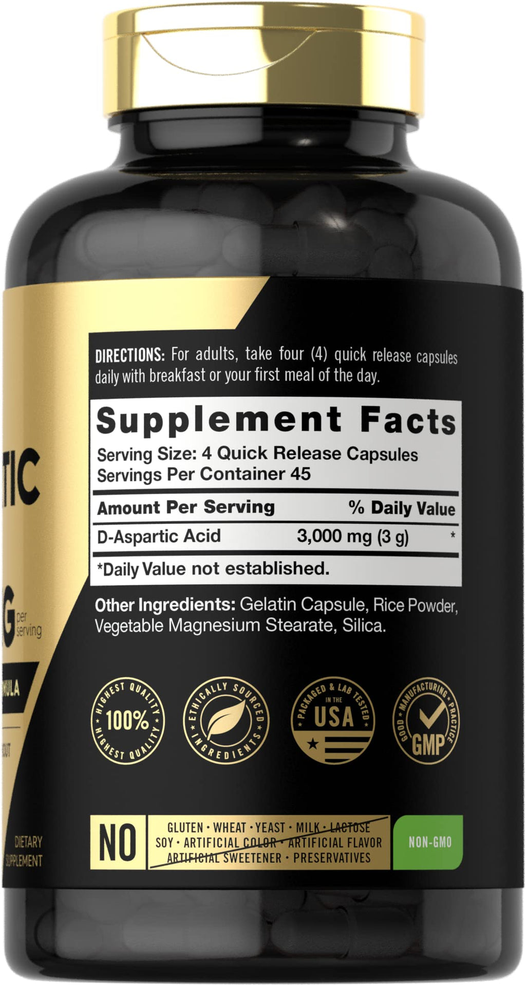 Carlyle D-Aspartic Acid 3000mg - 180 Capsules - image 2