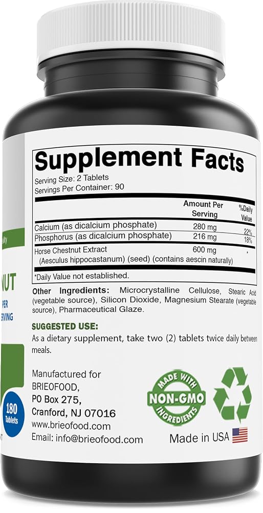 Brieofood Horse Chestnut Extract 600 mg - 180 Tablets - image 6