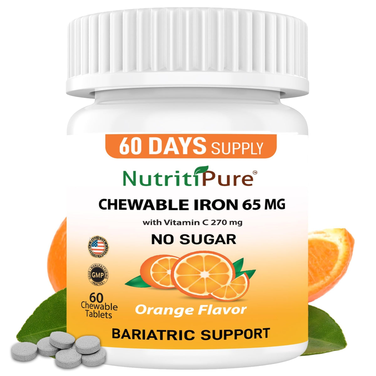 NutritiPure Iron 65 mg with Vitamin C 270 mg - Tablet in Orange Flavor