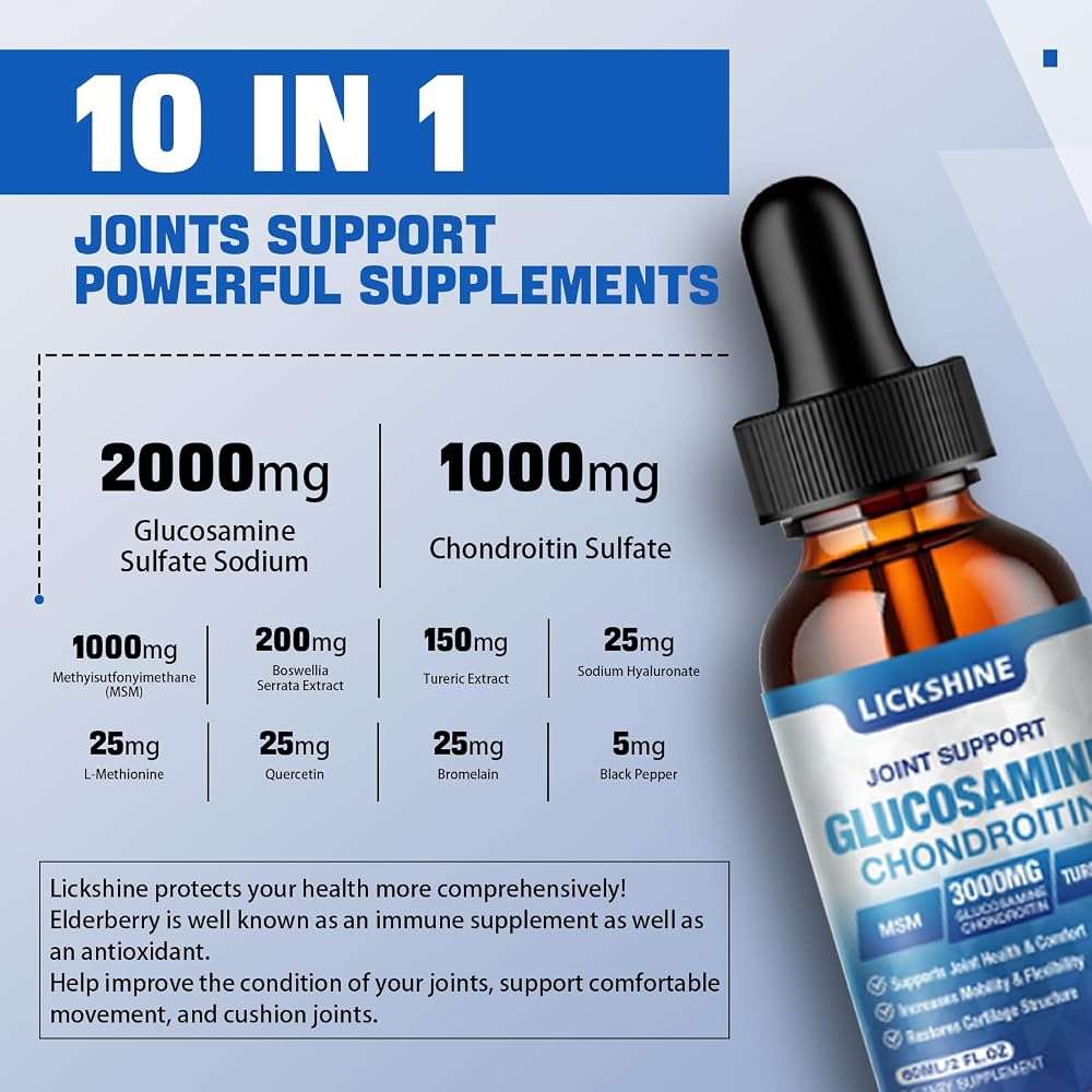 Lickshine Glucosamine Chondroitin MSM Liquid Drops Joint Support - 2 Fl Oz - image 3